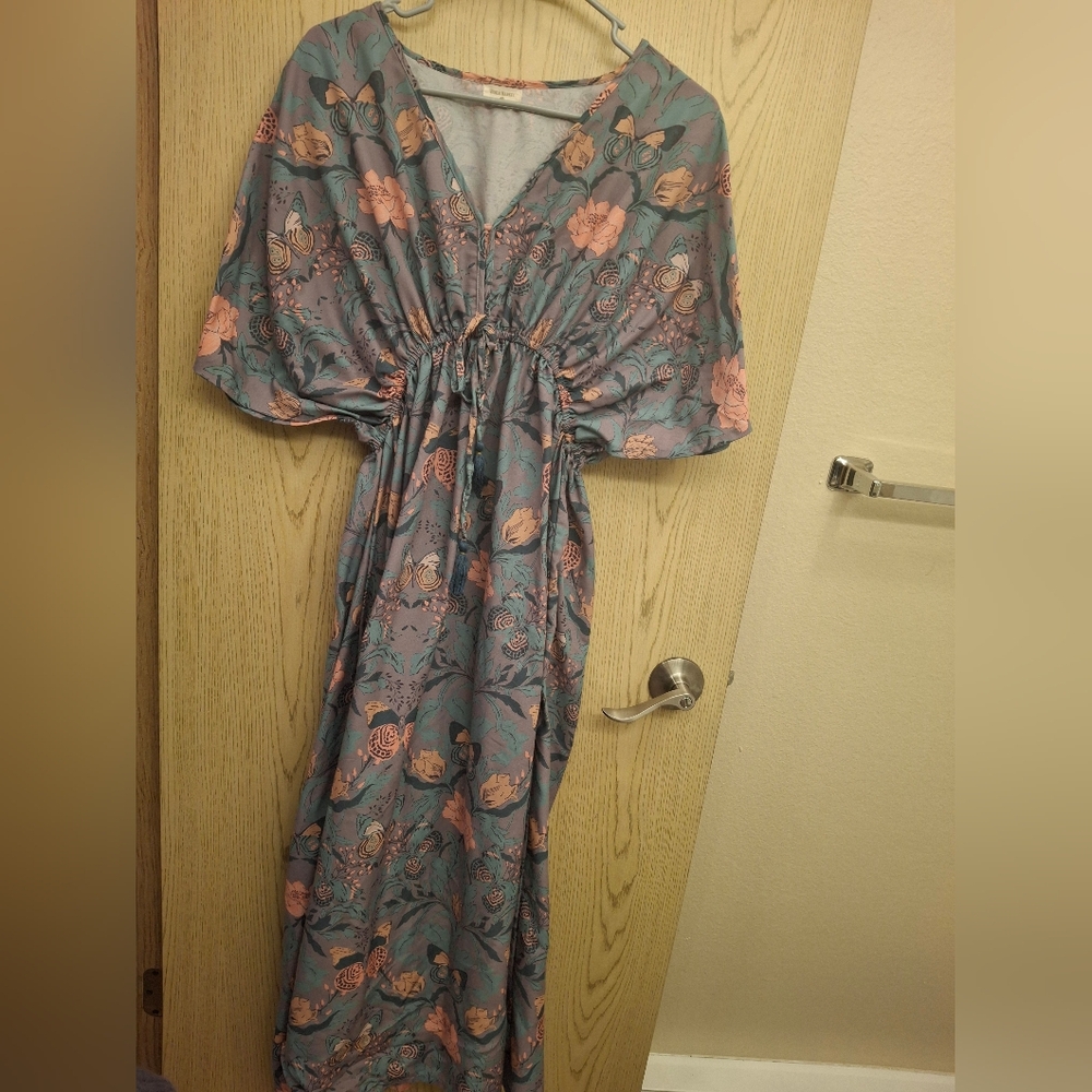 Cost Plus World Market Teal and Peach Floral Maxi Dress